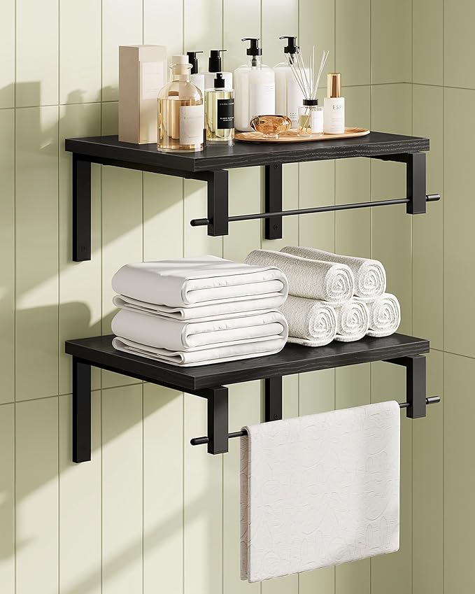 Deep Floating Shelves for Wall, 12 inch Wall Mounted Shelves Set of 2, Wide Floating Shelves for Living Room, Bedroom, Study, Bathroom, Black TBJ02P2BB