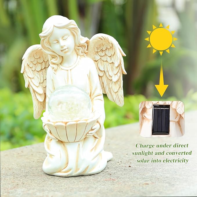 Angel Statue Outdoor Decor, Angel Gardening Gifts with Solar LED Lights