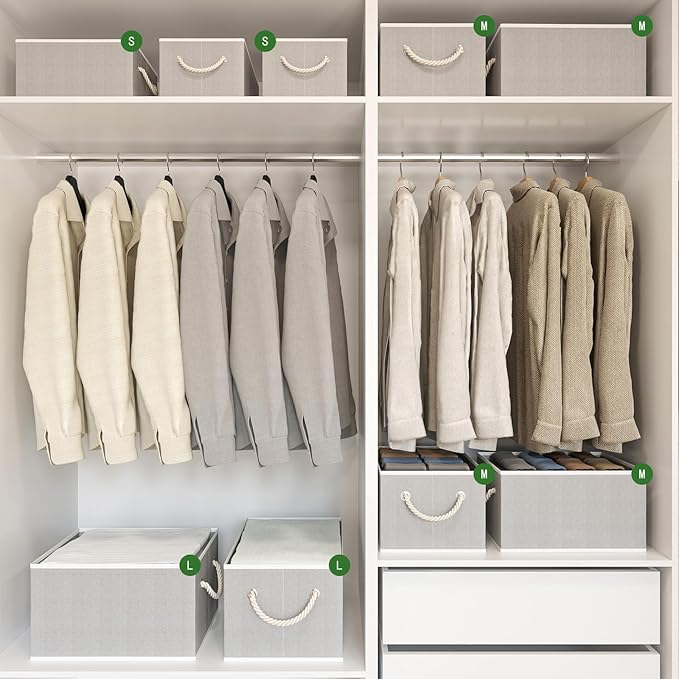 Closet Storage Bins, Linen Closet Organizers and Storage Basket for Shelves, Collapsible Shelf Baskets for Organizing Shelves, Bedroom Clothes Basket, Gray, 3 Pack