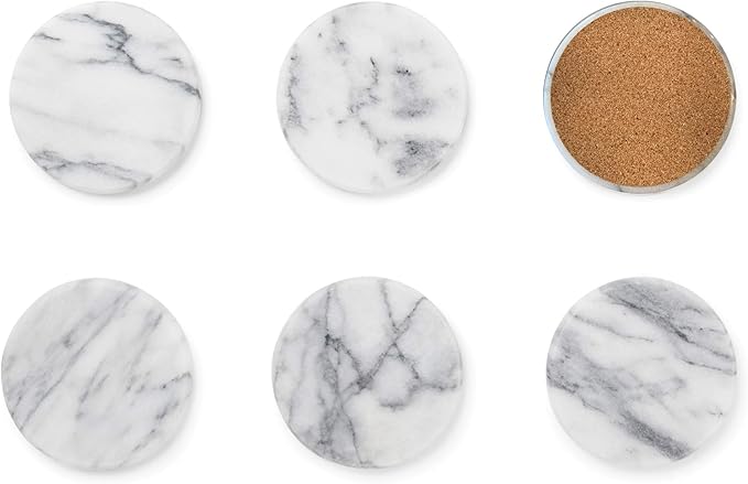 Fox Run 48749 Natural White Polished Marble Stone Coasters, Set of 6