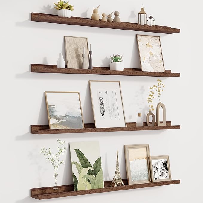 Picture Ledge Shelf for Wall, Floating Shelves Set of 4, 36 Inch Long Nursery Book Shelves for Toys Storage, Kids Bookshelf Wall Mounted for Books Photo Frames, Walnut