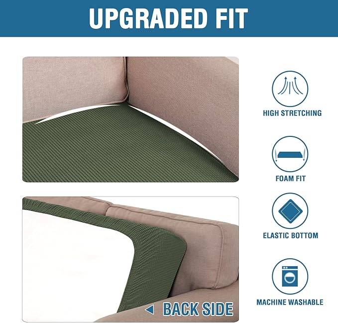 H.VERSAILTEX Super Stretch Individual Seat Cushion Covers Sofa Covers Couch Cushion Covers Slipcover Sets Thick Jacquard Textured Twill Fabric (1 Piece Sofa Cushion Cover, Bronze Green)