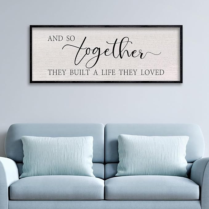 LuZhiQiang And So Together They Built A Life They Loved Sign Wall Decor 40"x15" Large Wood Framed Above Over Bed For Master Bedroom Hanging Wall Art (Black)