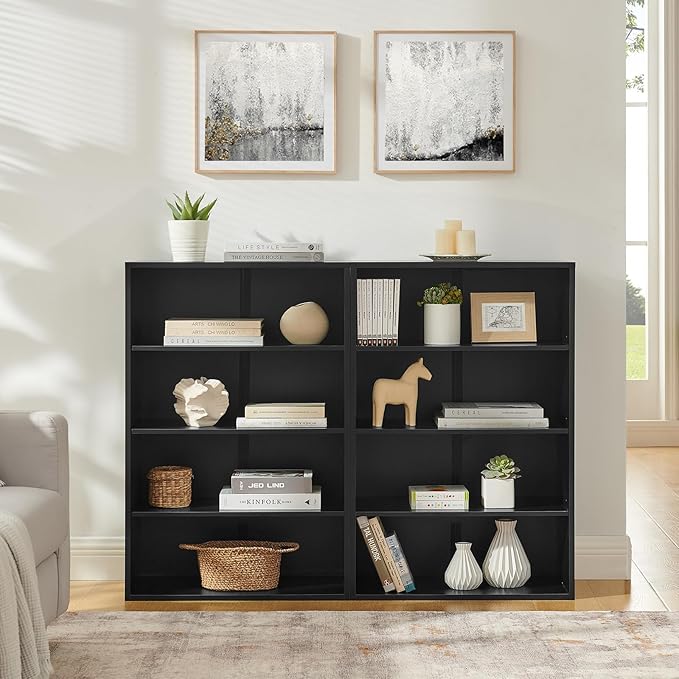 71 Inch Tall 8-Shelf Bookcase, Wood Bookshelf Storage Organizer Adjustable Shelf for Home Office Living Room, Converts into Two 4-Shelf Bookshelves, Black