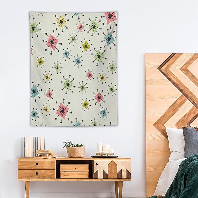 ICMOLYYENLO Abstract Cat Tapestry, Medieval Abstract Atomic Star Cat Vintage Home Wall Hanging Art Tapestry for Bedroom Living Room Dormitory 30x40 Inch