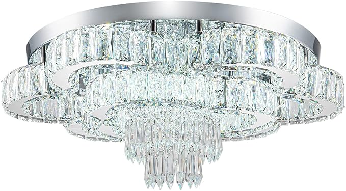 21 Inch Crystal Chandelier LED Flush Mount Ceiling Light Fixtures Luxury Chandeliers for Living Room Bathroom Bedroom Entrance Dining Room(Cool White)
