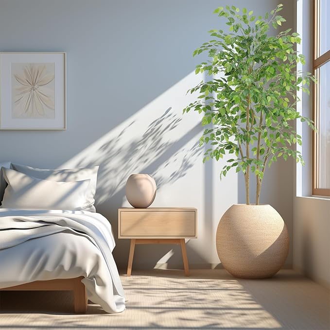 Tall UV Resistant Ficus Tree Artificial，6ft(72in) Faux Ficus Tree with Realistic Smooth and Shiny Leaves， Fake Trees Indoor Outdoor for Home Office Living Room Bedroom Foyer Porch Decor.