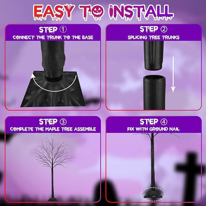 2Pack 5FT 200LED Black Halloween Tree Lights, Timer Function Lighted Black Trees with Purple and Orange Lights, Spooky Trees Light for Indoor Outdoor Halloween Decorations