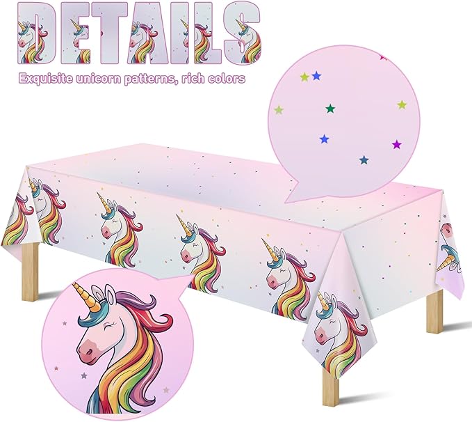 16Pcs Unicorn Tablecloths for Birthday Party, Unicorn Plastic Table Cover Disposable Party Table Cloths, unicórnio Festa Supplies for Baby Shower and Birthday Decoration for Girls (54'' x 108'')