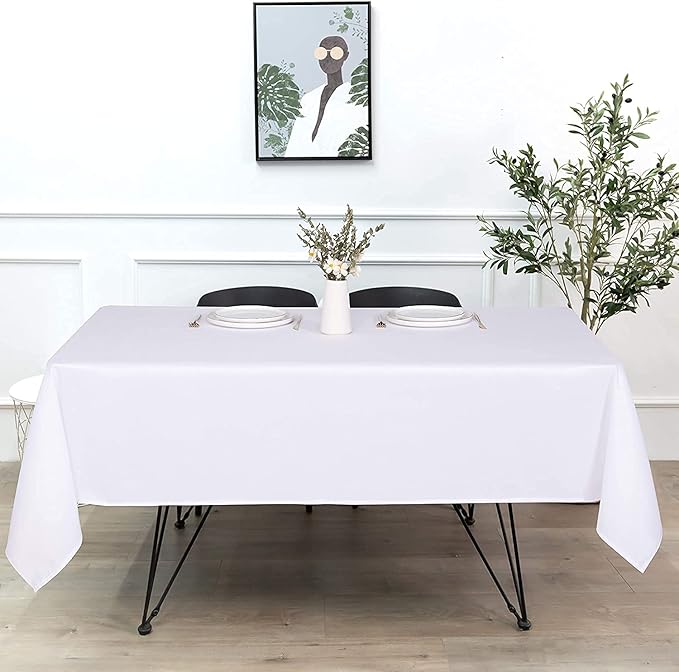 sancua Rectangle Tablecloth - 90 x 132 Inch - Water Resistant Spill Proof Washable Polyester Table Cloth, Decorative Fabric Table Cover for Dining Tables, Buffet Parties and Camping, White