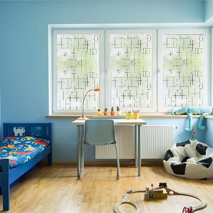 Finnez Frosted Window Film Non-Adhesive, Frosting Privacy Film for Glass Windows, Self Static-Cling Decorative Window Cling for Home Office UV Protection Cross Pattern, 29.5 x 118.1inches