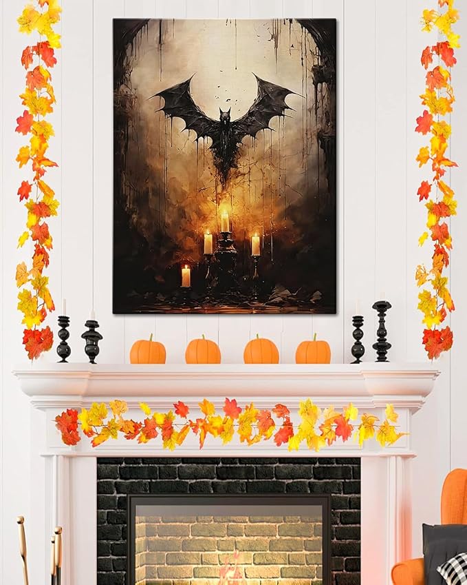 AbcCustomize Halloween Canvas Wall Art - Vintage Moody Bat Poster, Gothic Dark Academia Wall Decor, Spooky Halloween Decor for Farmhouse & Cottage, Fall Decorations Indoor for Living Room & Bedroom