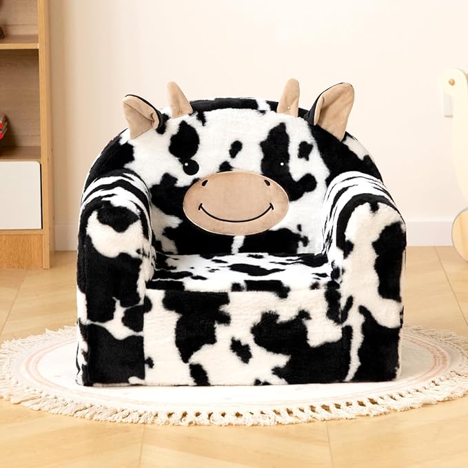 ALIMORDEN Animal Series Kid's Chair, Ultra-Soft Comfy Foam Filled Toddler Sofa Chair, Cute Animal-Shaped Design Toddler Couch, Lightweight Birthday for Baby Boys & Girls (Cow)