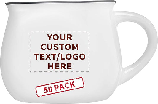 Custom Glazed Campfire Coffee Mugs 12 oz. Set of 50, Personalized Bulk Pack - Perfect for Coffee, Tea, Espresso, Hot Cocoa, Other Beverages - White