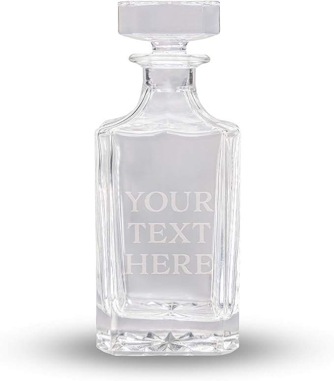 Gifts Inscribed Custom Text Whiskey Decanter Bottle (750 ml) - Personalized Font Glass Liquor Decanter Set - Customized Glassware - Engraved Whisky Glassware Gift for Wedding Anniversary Birthday Dad