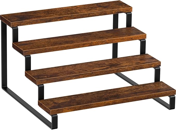 Giikin 4 Tier Spice Rack, Wooden Spice Rack for Countertop, Kitchen Counter Storage Shelves Cupcake Stand Holder Display Stand, Rustic Brown