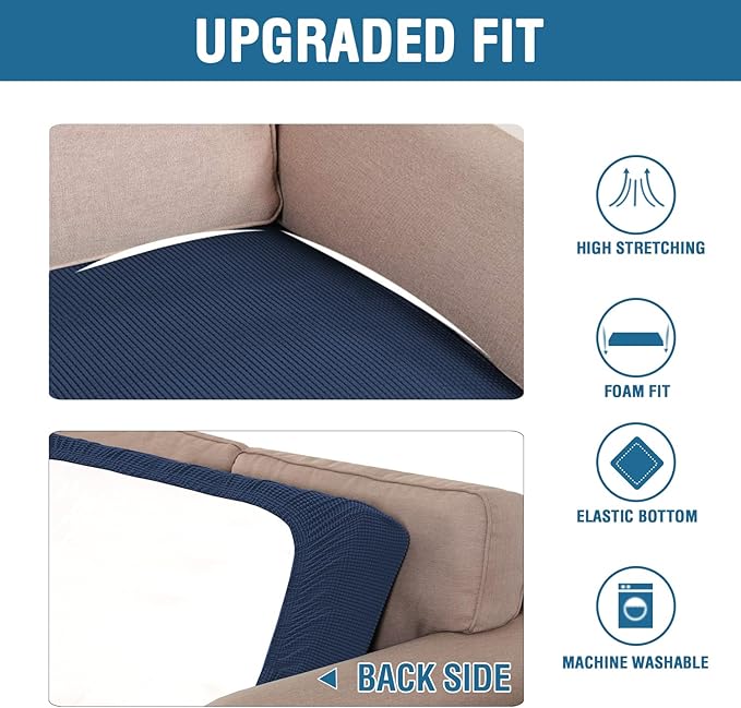 H.VERSAILTEX Super Stretch Individual Seat Cushion Covers Sofa Covers Couch Cushion Covers Slipcover Sets Thick Jacquard Textured Twill Fabric (1 Piece Loveseat Cushion Cover, Navy)