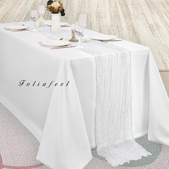 10FT 6 Pack White Cheesecloth Table Runner 20 x 120 Inch Long Rustic Gauze Cheese Cloth Table Runner for Wedding Bridal Baby Shower Table Decorations Boho Fabric Sheer Birthday Party Table Decor