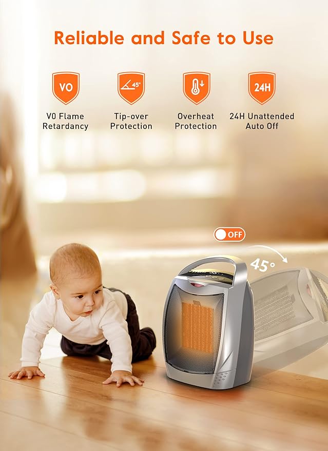 GiveBest Space Heaters for Indoor Use, Portable Heater with Thermostat, Timer, Eco Mode and Fan Mode, 1500W PTC Ceramic Fast Safety Heat for Bedroom Home