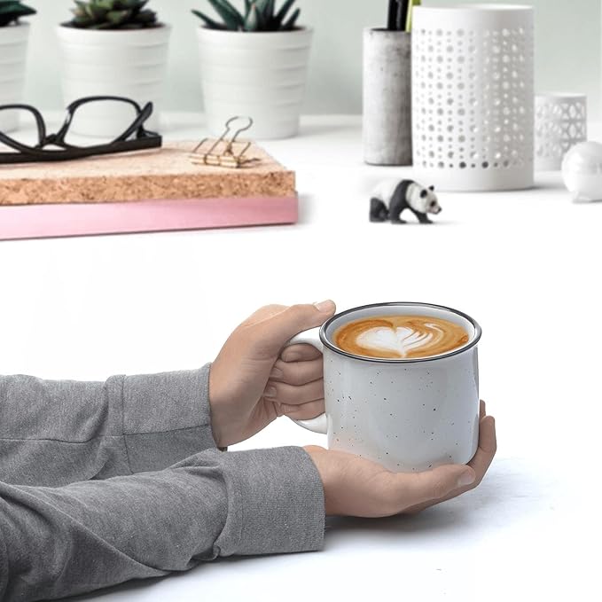 DISCOUNT PROMOS Ceramic Campfire Coffee Mugs 13 oz. Set of 10, Bulk Pack - Perfect for Tea, Espresso, Cappuccino, Hot Cocoa - White