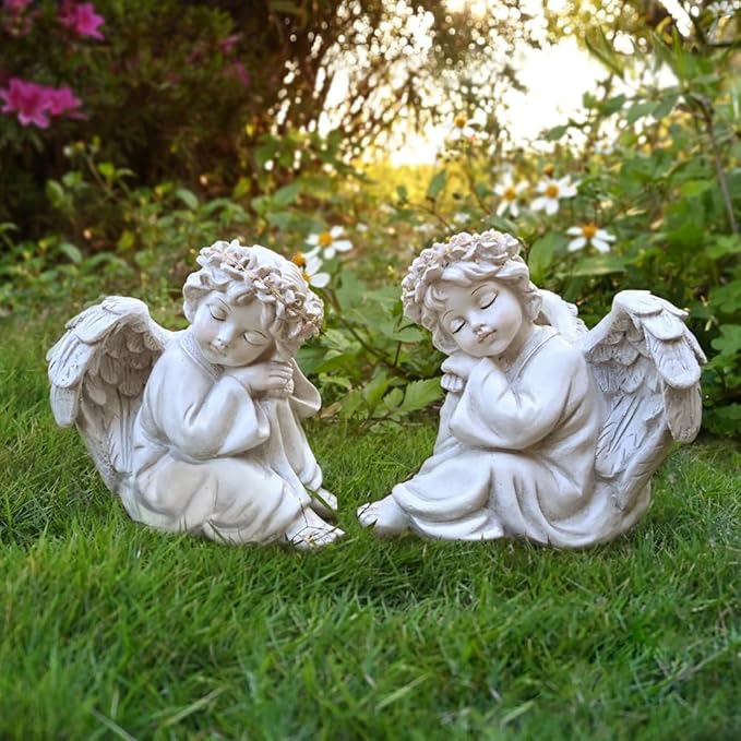 Angel Statue Garden Decor for Outside Solar Outdoor Decorations Patio Cherub Christmas Yard Porch Home Lawn Art Light up Figurine Memorial Sculpture Gift for Mom Mother Grandma