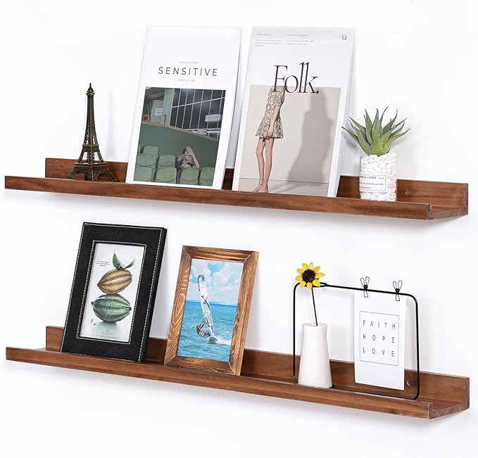AZSKY Floating Shelves for Wall Bookshelf Wall Mount Light Walnut Picture Ledge Shelf 36 Inch Photo Picture Frames Display and Storage Shelves a Set of 2 for Bedroom Living Room Bathroom Kitchen