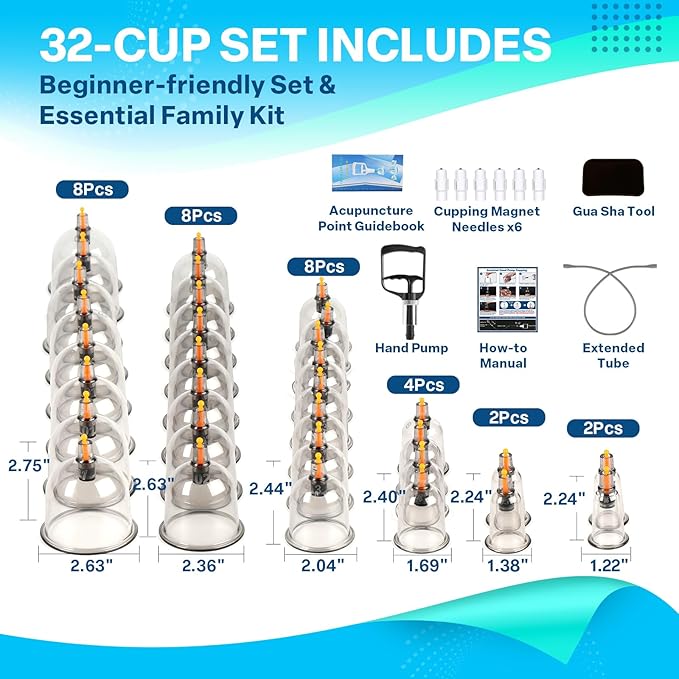 Cupping Kit for Massage Therapy, Silicone Physical Chinese Therapy Cupping Set at Home, Professional Muscle Cupping Tool with Pump & Vacuum Cups for Cellulite Reduction