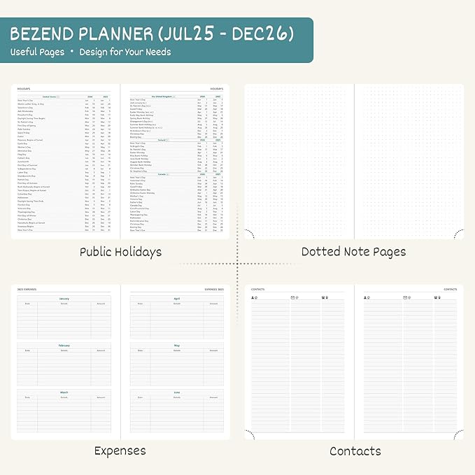 BEZEND Planner 2025-2026 Weekly and Monthly, 8.5" x 11" Academic Calendar (Jul 25-Dec 26) Vertical Daily Appointment with Hourly Timeslot & Monthly Tab, PU Leather Hardcover - Red