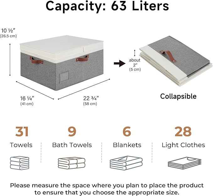 GRANNY SAYS Decorative Storage Boxes with Lid, Large Storage Bins with Double-Open Lid and Divider, Fabric Storage Bins for Clothes, Linen Storage Bins, 63L Closet Storage Bins, White&Gray