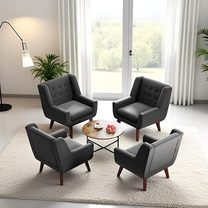 HUIMO Button-Tufted Accent Chairs Set of 2,Upholstered Reading Living Room Chair,Mid Century Modern Chair with Linen Fabric, Club Chair,Comfy Arm Chairs for Living Room,Bedroom,Grey