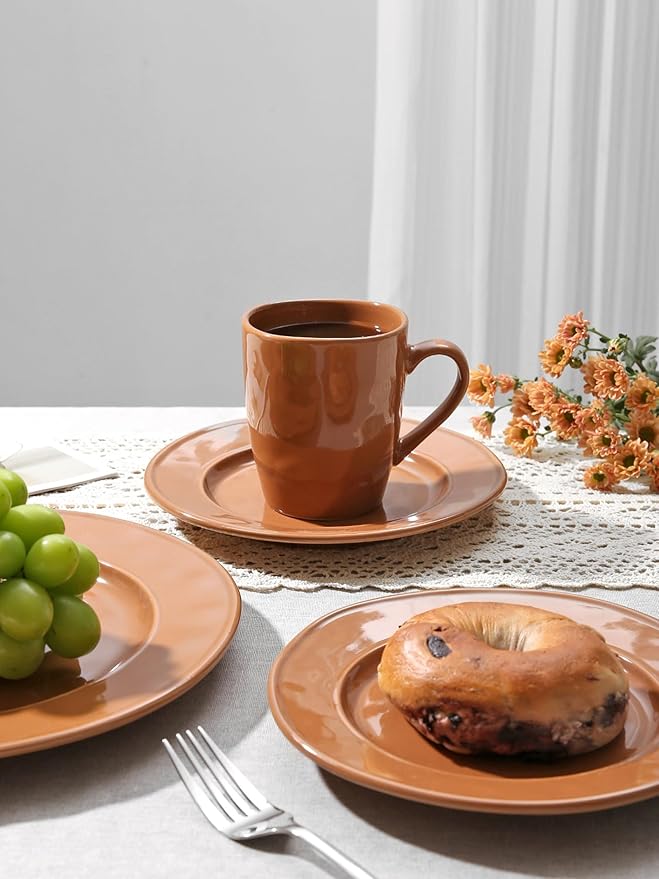 famiware Aurora Coffee Mugs, 14oz Mug Set of 4, Stoneware Mug, Cups for Kitchen, Cappuccino, Latte, Reactive Glaze, Microwave Safe, Scractch-resistant, Brown