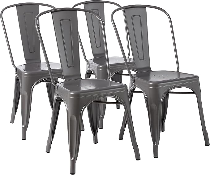 Amazon Basics Metal Dining Chairs, 4 Count, Dark Grey, 20.1 x 17.1 x 33.5 inches