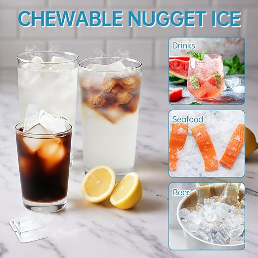 Commercial Nugget Ice Maker Machine, 100Lbs/24H Pellet Chewable Ice, 3-IN-1 Nugget Ice Maker with Ice & Water Dispenser, Self-Cleaning Countertop Stainless Steel Ice Machine for Business, Office,Party
