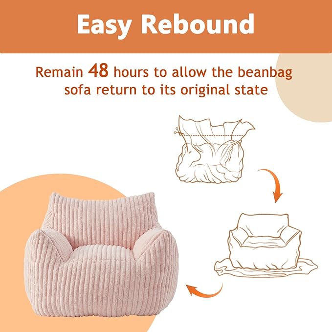 Giant Bean Bag Chairs for Adults with Filling Plush Fluffy Bean Bag Chairs for Teens with Armrests Comfy BeanBag Lazy Couch Sofa Chair for Bedroom Living Room Reading