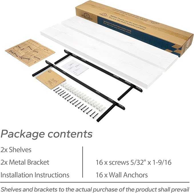 BGMG Wood Floating Shelves for Wall 30 inch Set of 2,White Floating Shelves,Solid Wood Wall Mount Shelves for Bathroom Living Room Bedroom Kitchen Farmhouse -30x 6.7 x1.25 inch