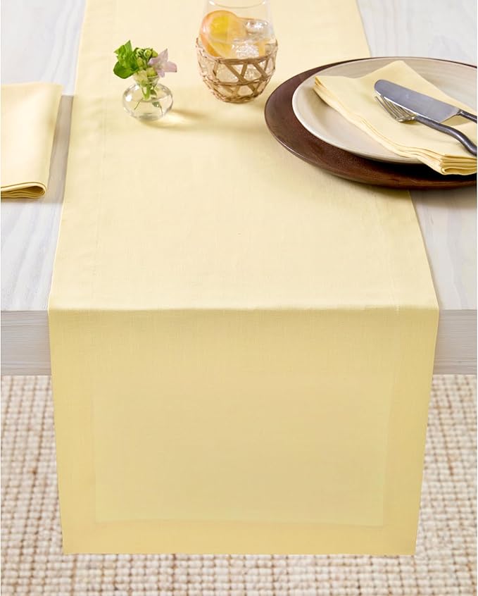 Solino Home Linen Table Runner 60 Inches - 100% Pure Linen Golden Straw Table Runner 14 x 60 Inch Ideal for Dresser and Coffee Tables - Fall, Autumn, Thanksgiving - Fete