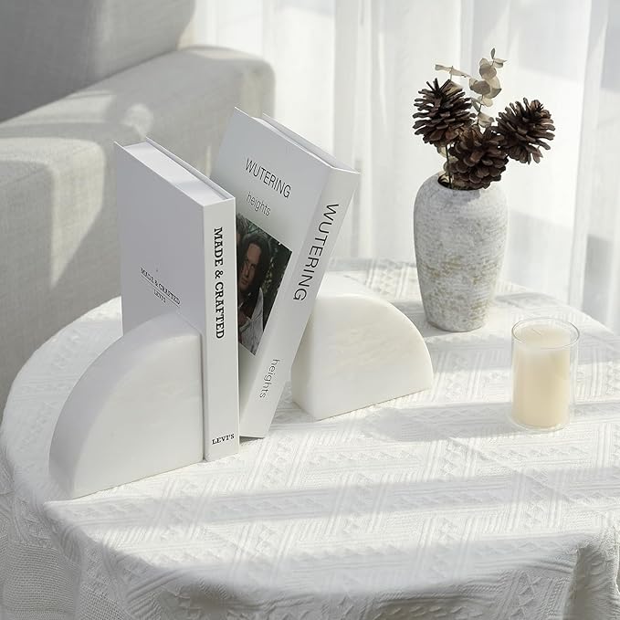 Marble Bookend for Shelves, Non-Skid Bookends for Heavy Books, Heavy Duty Book Stopper for CDs, Luxury Book Shelf Holder, Quarter Circle Design Book Ends Decorative, Namib Fantasy, Set of 2