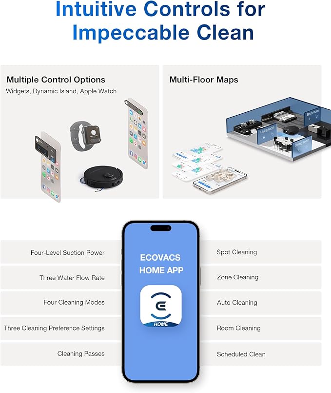 ECOVACS DEEBOT T30C Robot Vacuum and Mop, 20,000Pa Suction, TruEdge Adaptive Edge Mopping, ZeroTangle 2.0 Technology, Hot Water Washing, Self-Emptying, Auto-Lift Mopping, Obstacle Avoidance