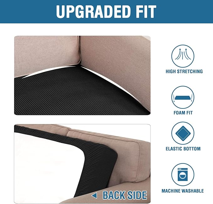 H.VERSAILTEX Super Stretch Individual Seat Cushion Covers Sofa Covers Couch Cushion Covers Slipcover Sets Thick Jacquard Textured Twill Fabric (1 Piece Chair Cushion Cover, Black)