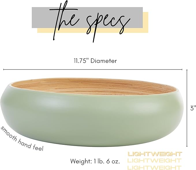 Fruit Bowl For Kitchen Counter, Decorative Bowl, Large Serving Bowl Or Fruit Basket For Kitchen Spun Bamboo (Sage)