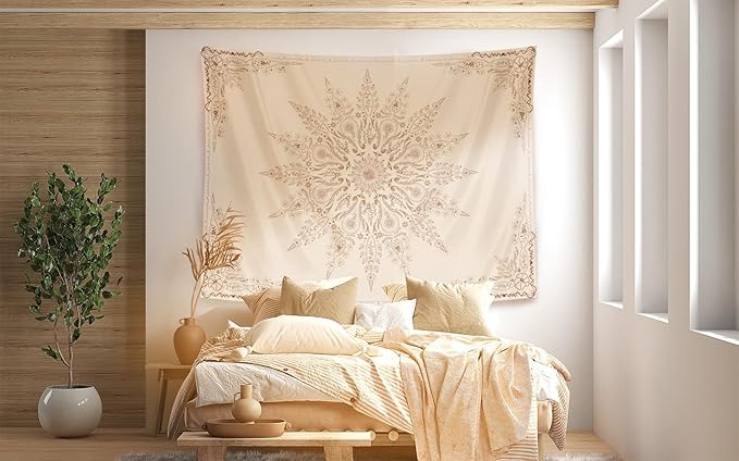 Damanse Floral Tapestry Wall Hanging Cute,Boho Wall Tapestry for Bedroom Aesthetic,Mandala Living Room Decor for Teen Girls (Flaxen, 70.9"x90.6")