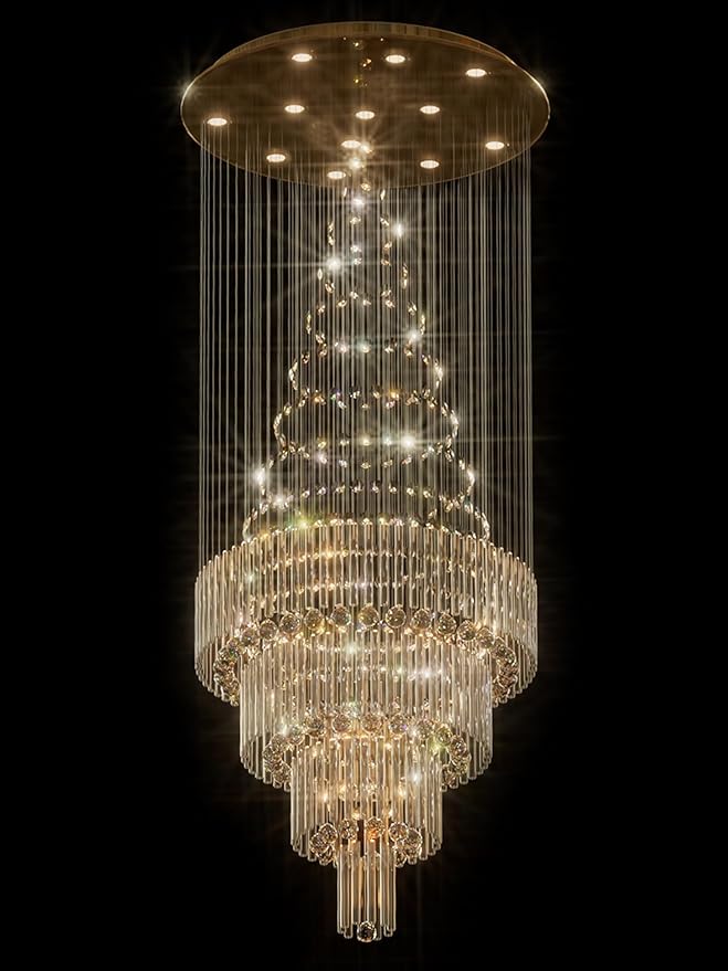 D32 x H79'' Modern Crystal Raindrop Gold Chandelier Lighting for Entrance, Stairs, Doorway, Crystal Ornament Chandelier Can be Used on Slopin