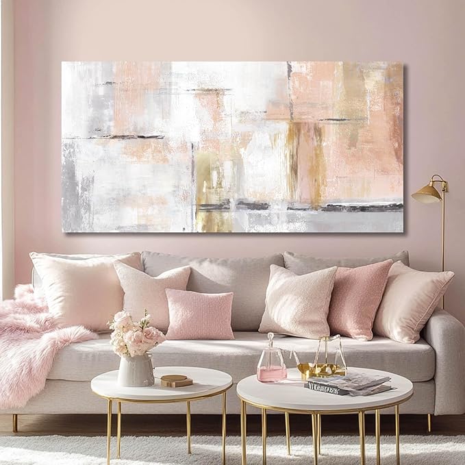 Gold Abstract Wall Art Decor Minimalist Oil Paintings 24"x48" Canvas Wall Art for Living Room Modern Framed Pictures for Wall Home Office for Women Ready to Hang