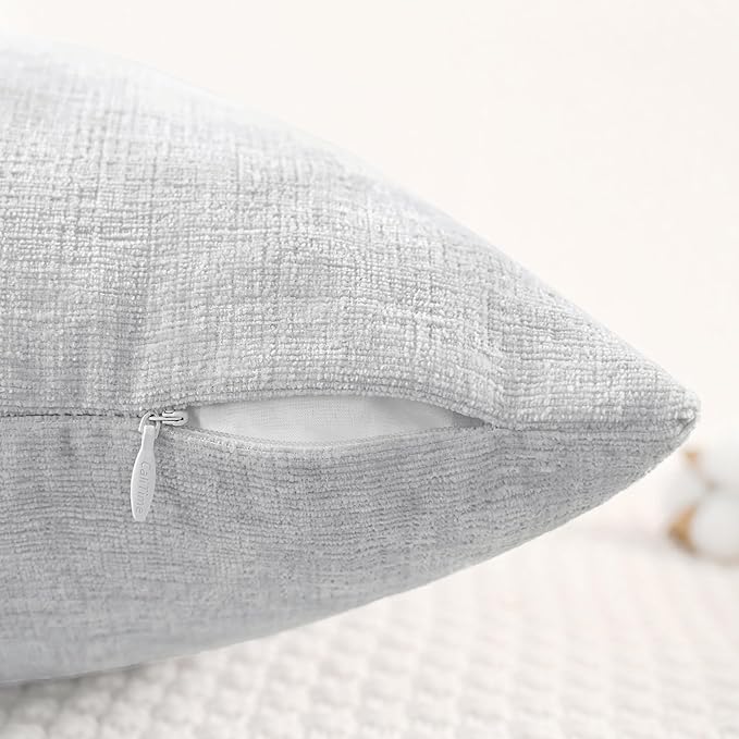 CaliTime Throw Pillow Covers Decorative 18 X 18 Inches Pack of 2 Cozy Chenille Cushion Cases for Couch Sofa Bed Living Room Home Moonbeam Gray