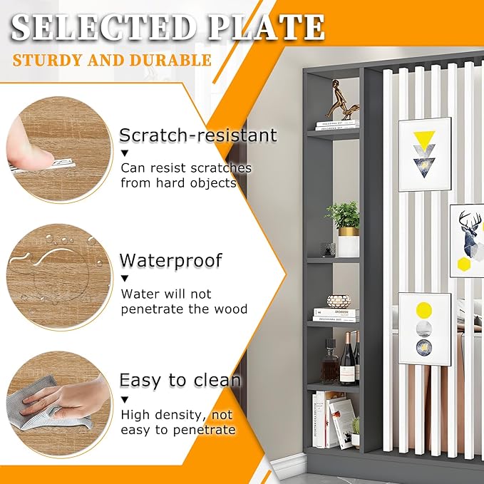 Wall Room Divider,Freestanding Room Divider with Shelves,Wood Room Divider Screen with Storage Cabinet, Wall Divider for Room Separation, for Home Office Decorative G 39.4×9.4×78.7in
