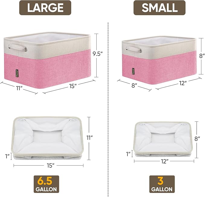 BALEINE 1 Pack Fabric Storage Bins for Shelves, Linen Storage Baskets for Organizing, Decorative Closet Bins for Clothes, Home (Pink, 15''x11''x9.5'')