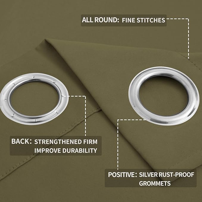 Easy-Going Blackout Curtains for Bedroom, Solid Thermal Insulated Grommet and Noise Reduction Window Drapes, Room Darkening Curtains for Living Room, 2 Panels (52x96 in,Khaki)