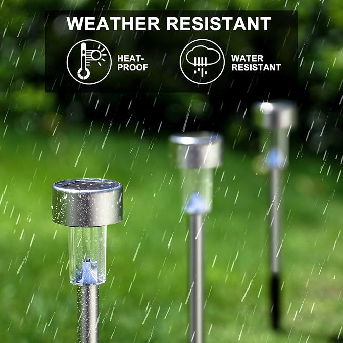 Solar Lights Outdoor Waterproof, Stainless Steel LED Landscape Lighting, Solar Garden Lights Solar Powered, Outdoor Solar Lights for Yard, Pathway, Walkway, Patio , Lawn - 12 Pack ( Cold White )