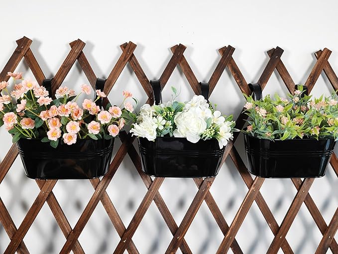 8 Pack Metal Hanging Planter for Outdoor Plants, 10 Inch Black Fence Planters Railing Pots for Garden Patio Balcony Decor, Flower Bucket with Detachable Hooks (Black, 8Pcs)