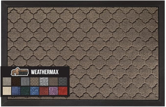 GORILLA GRIP 100% Waterproof All-Season WeatherMax Doormat, 60x24, US Designed Natural Rubber, Stain and Fade Resistant, Low Profile Indoor Outdoor Door Mats, Easy Clean Patio Mat, Latte Quatrefoil
